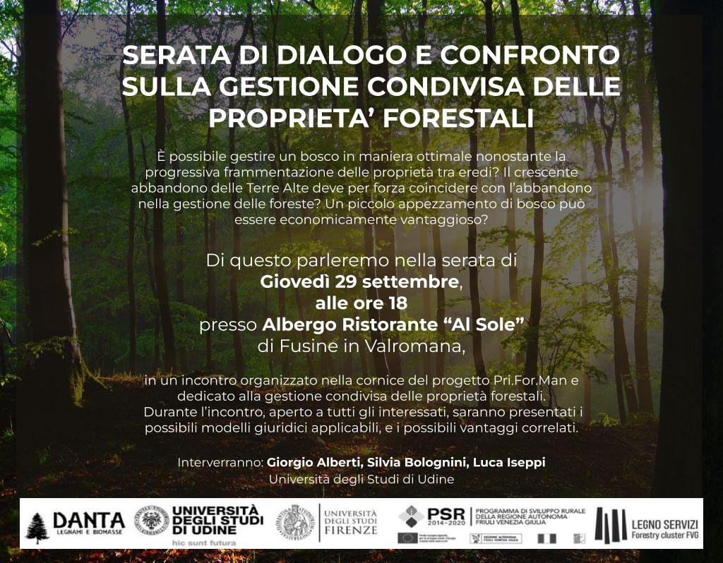 Serata di dialogo e confronto sulla gestione condivisa delle proprietà forestali