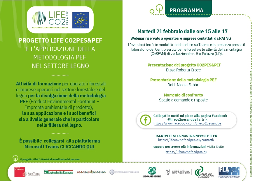 PROGETTO LIFE CO2PES&PEF E APPLICAZIONE PEF NEL SETTORE LEGNO